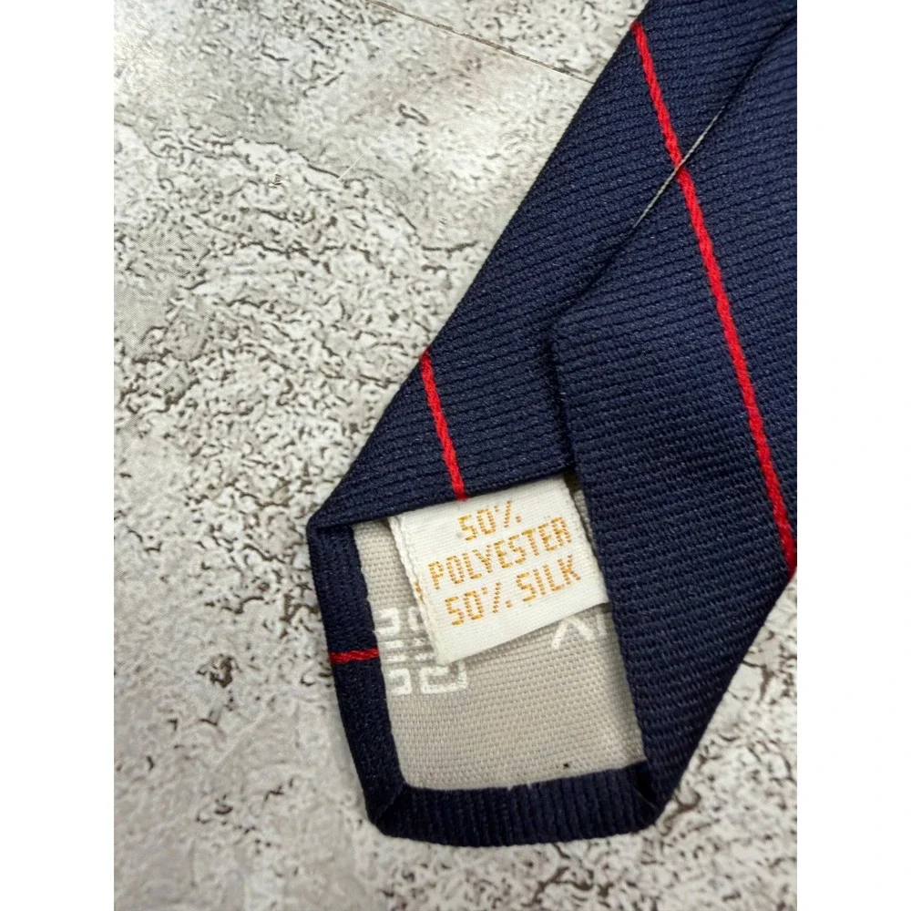 Givenchy Tie Men OS Navy Blue Red Striped Silk Blend Vintage